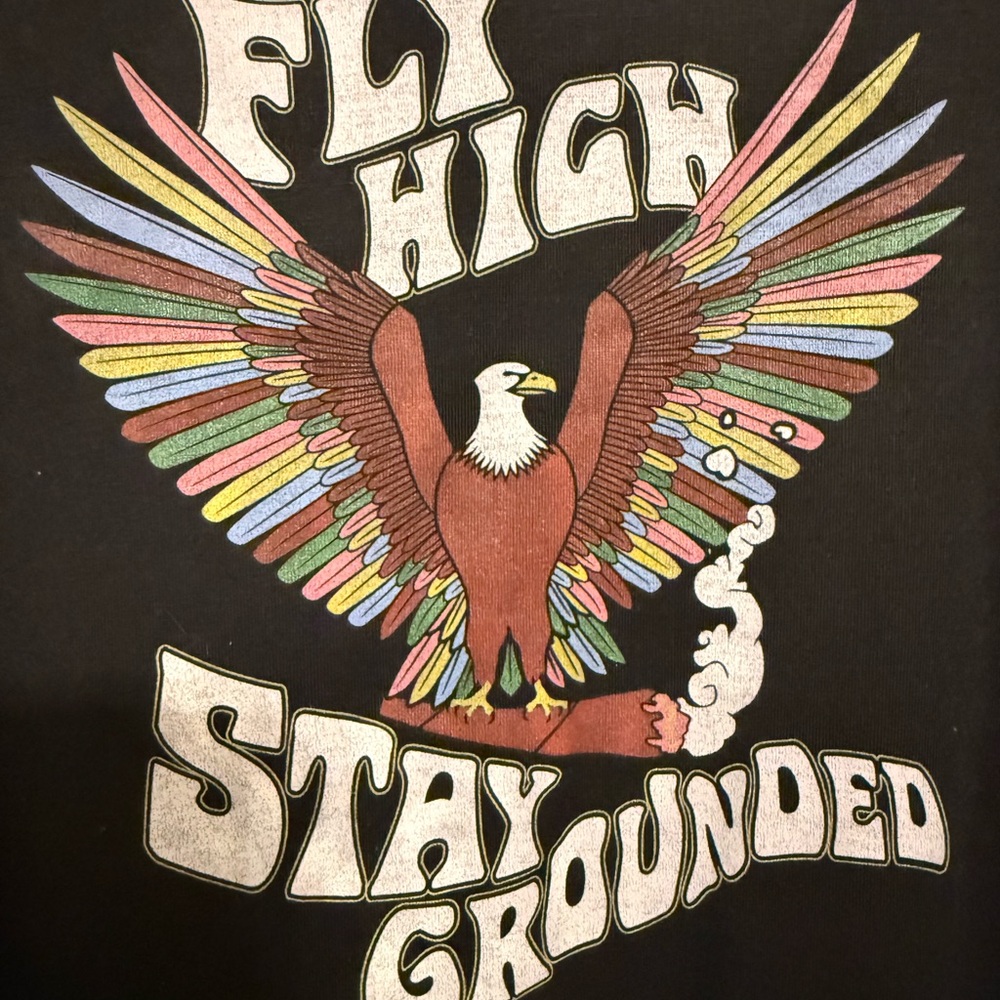 Black Graphic Tee with Eagle Design - Picture 3 of 5